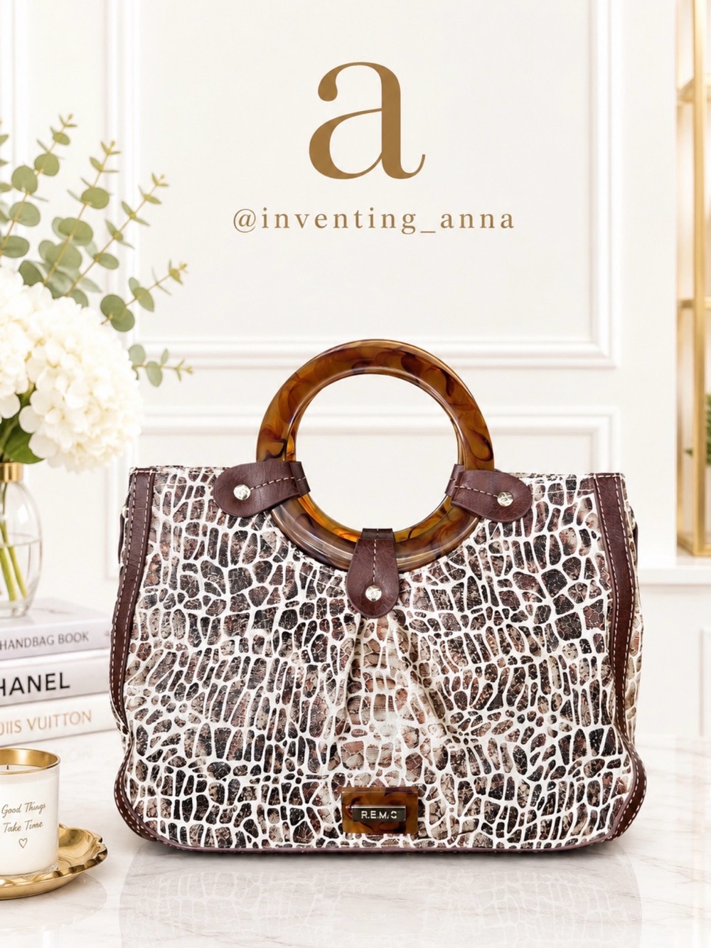 RELIC Animal Print Brown & Cream Tote with Tortoiseshell Handle Cream Interior